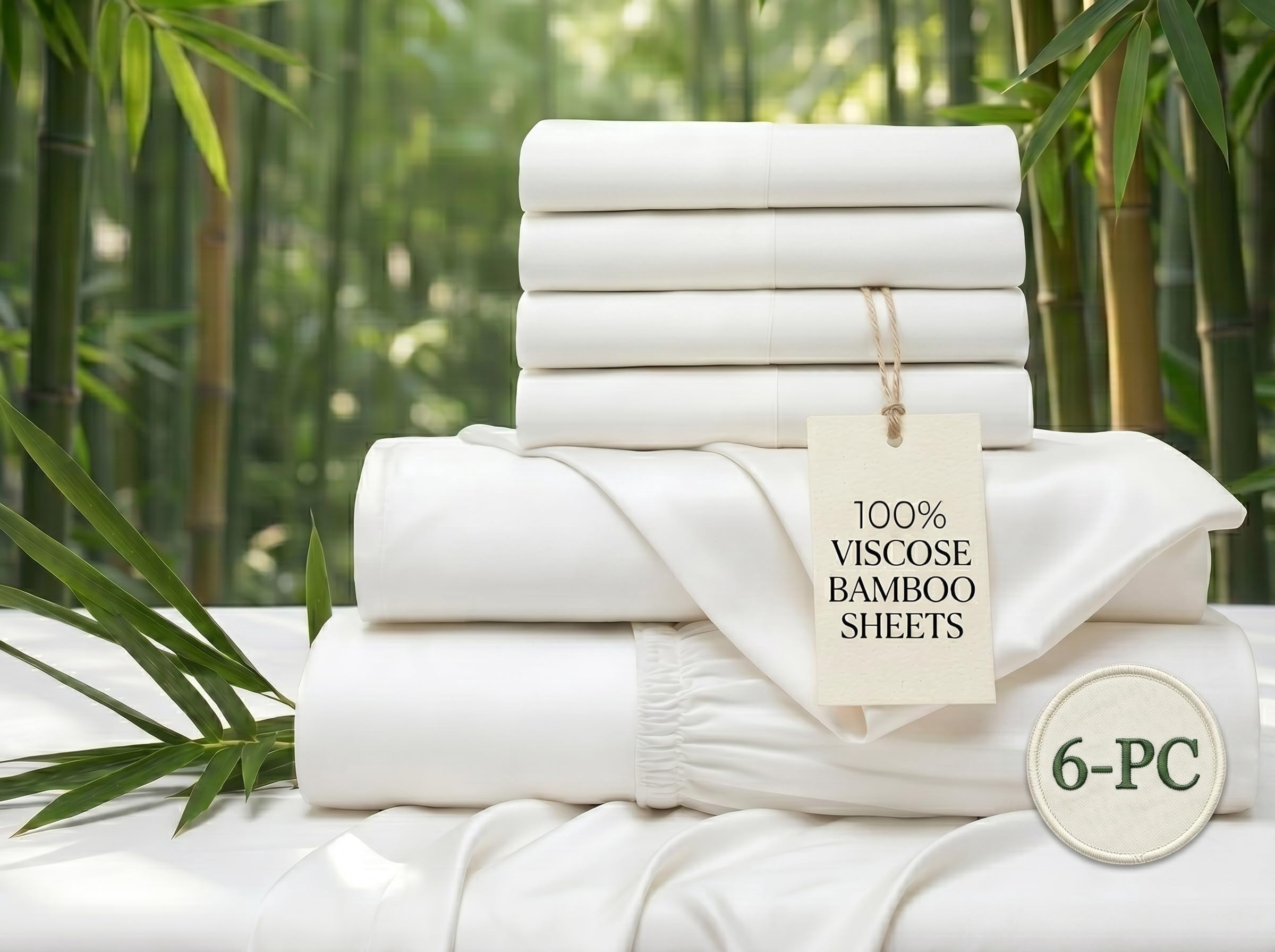 100% Viscose Derived from Bamboo Short King Size Sheets 6-Piece 1000 ...