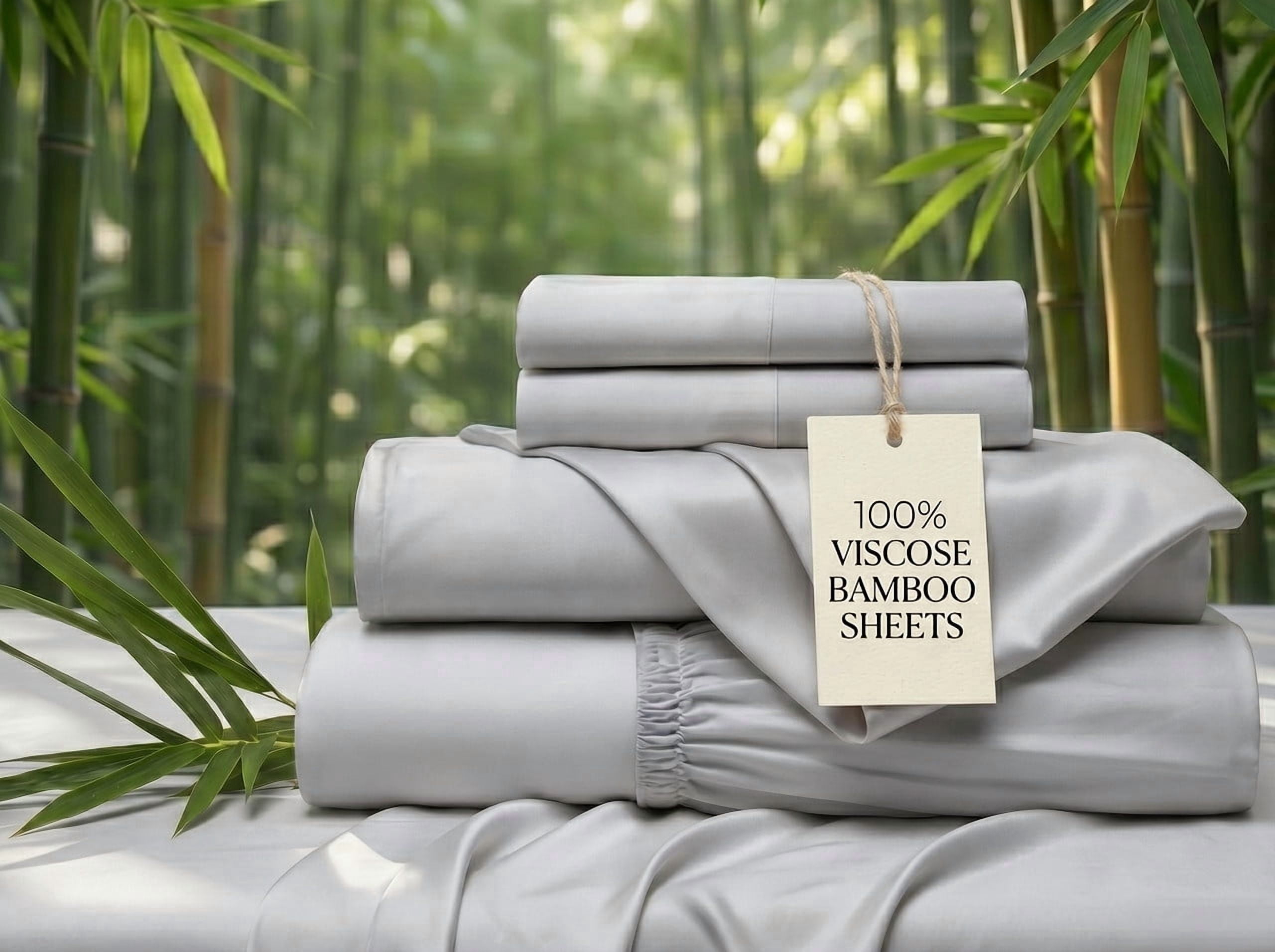 100% Viscose Derived from Bamboo Short Queen Size Sheets 4-Piece 1000 Thread Count - For Hot Sleeper - Breathable & Cooling, Hotel Luxury - 18" Extra Deep Pocket - Silver Gray