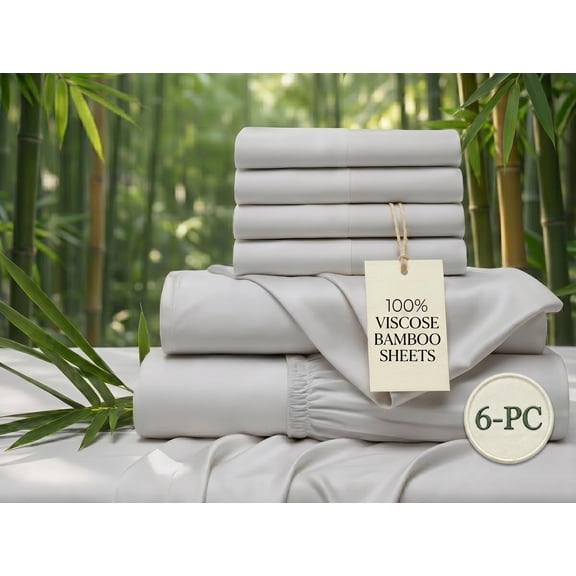 100% Viscose Derived from Bamboo Twin Size Sheets 6-Piece 1000 Thread Count - 4 Pillowcases Included - Breathable & Cooling, Hotel Luxury - 10" Deep Pocket - Silver Gray