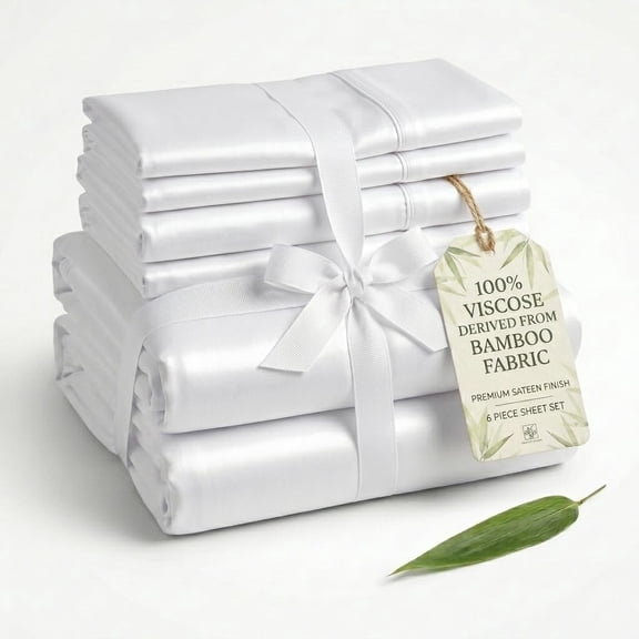 100% Viscose Derived from Bamboo Bedsheet Set, 700 Thread Count, 6-PC Sheets Set, White Color, Alaskan King Size, 30 Inch Deep Pocket of Fitted Sheet