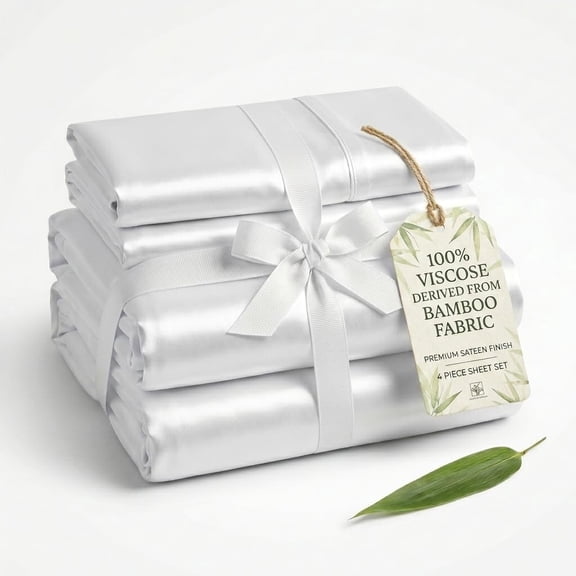 100% Viscose Derived from Bamboo Bedsheet Set, 800 Thread Count, 4-PC Sheets Set, White Color, Twin Size, 10 Inch Deep Pocket of Fitted Sheet