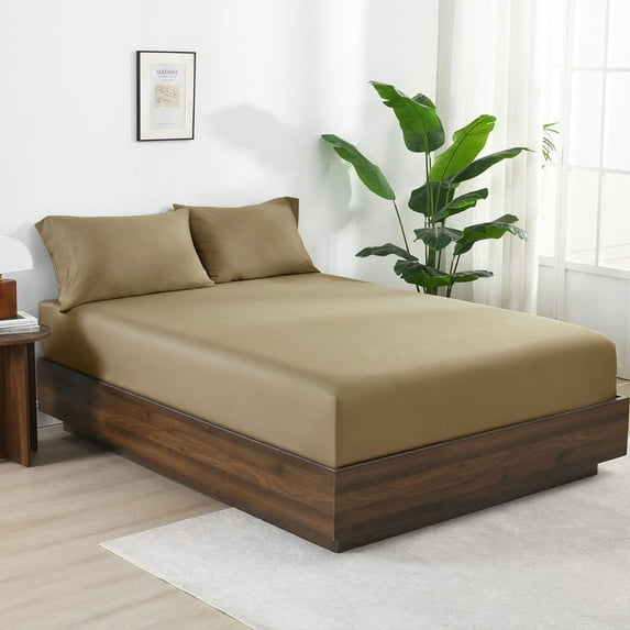 100% Viscose Derived from Bamboo Fitted Sheet King Size Only,16" Deep,Silky Soft,Khaki