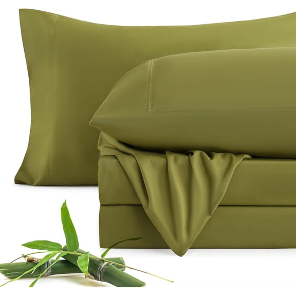 100% Viscose Derived from Bamboo Sheet Set Queen, Olive Green Cooling Sheets for Hot Sleepers, Soft Silky Breathable Bed Sheets Deep Pocket