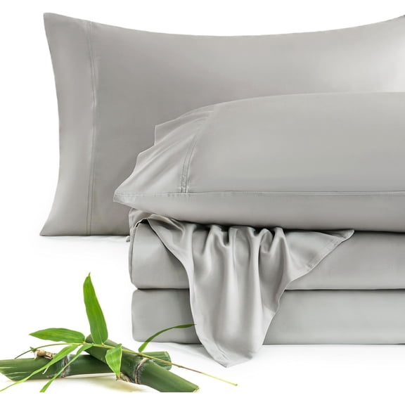 100% Viscose Derived from Bamboo Sheet Set Queen, Silver Grey Cooling Sheets for Hot Sleepers, Soft Silky Breathable Bed Sheets Extra Deep Pocket