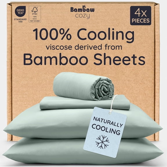 100% Viscose Derived from Bamboo Sheets Queen Size Deep Pocket 4 Piece Set Fits Up to 16 Inches Sea Glass