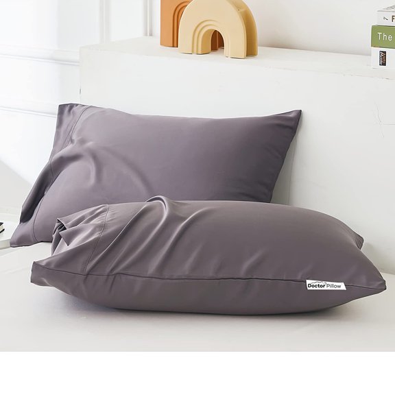 100% Viscose Made from Bamboo Breathable Pillowcases Set of 2-Pack for Hot Sleepers and Night Sweats- Softness and Cooling Pillow Cases-(Color Grey -20 x 30 Inches