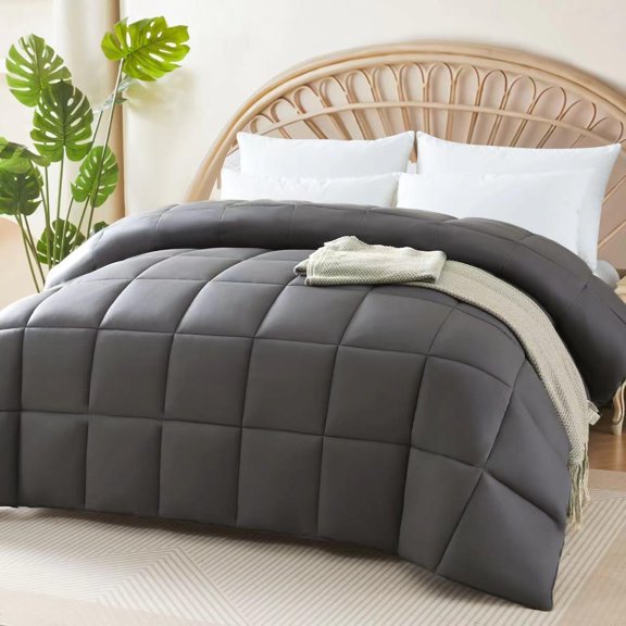 100% Viscose Made from Bamboo Comforter Queen Size for Hot Sleepers, Hypoallergenic Breathable Cooling Duvet Insert, Cloud Soft Silky Marshmallow Puff Feel, All Season (88x88 Inches, Grey)