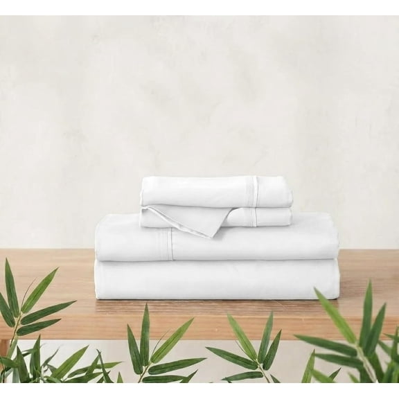 100% Viscose derived from Bamboo 4PC Sheet Set - 1000 Thread Count Cooling Bed Sheets - Silky Soft & Breathable - 18-Inch Deep Pockets Fitted Sheet - Alaskan King - White