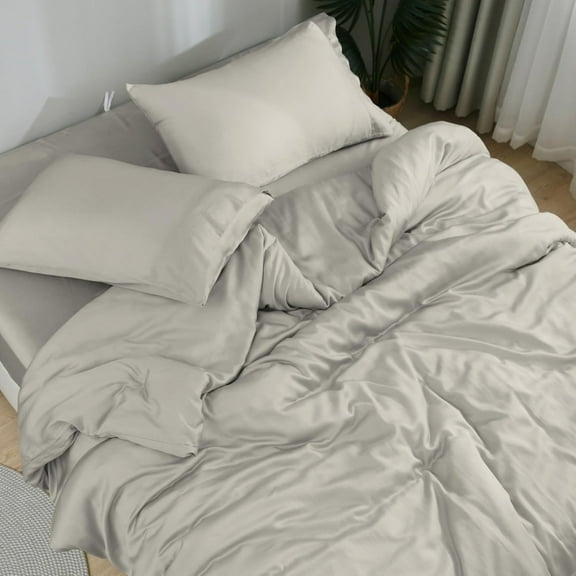 100% Viscose derived from Bamboo, Organically Grown, Buttery Soft, Cooling Sheets, High GSM, Deep Pockets - 3 Piece - 2 Pillowcases 1 Fitted Sheet (Fog, Queen)