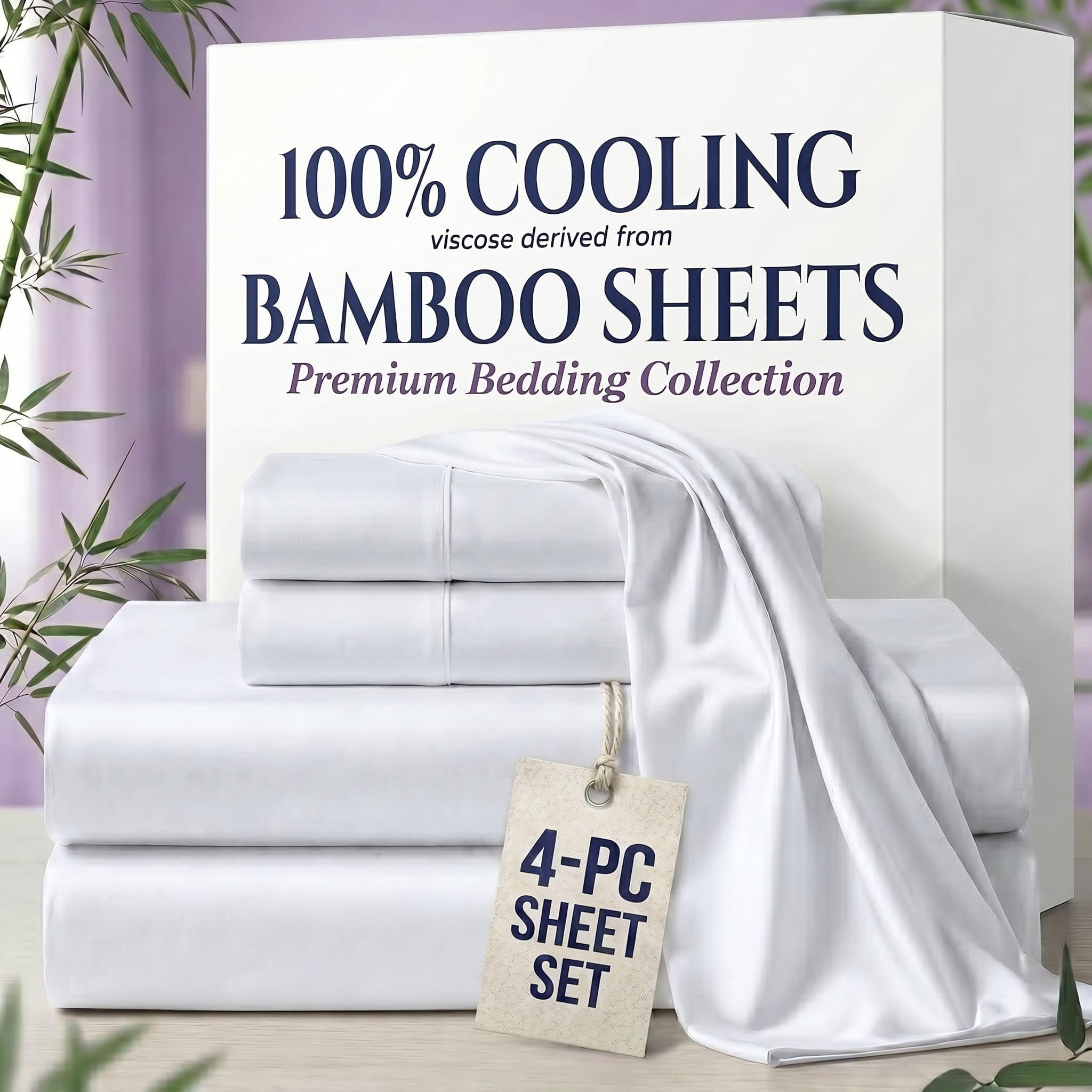 100% Viscose from BAMBOO Sheets Set Queen XL Size - 1000 Thread Count - 4 Piece Bedding - 18" Deep Pocket - White