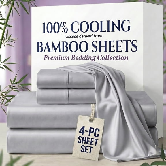 100% Viscose from BAMBOO Sheets Set Twin Size - 1000 Thread Count - 4 Piece Bedding - 10" Deep Pocket - Light Gray