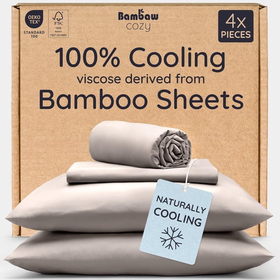 100% Viscose from Bamboo Queen Sheet Set 4 Pieces Cooling Soft Deep Pocket Sheets Fits Up to 16 Inch Mattress Sand