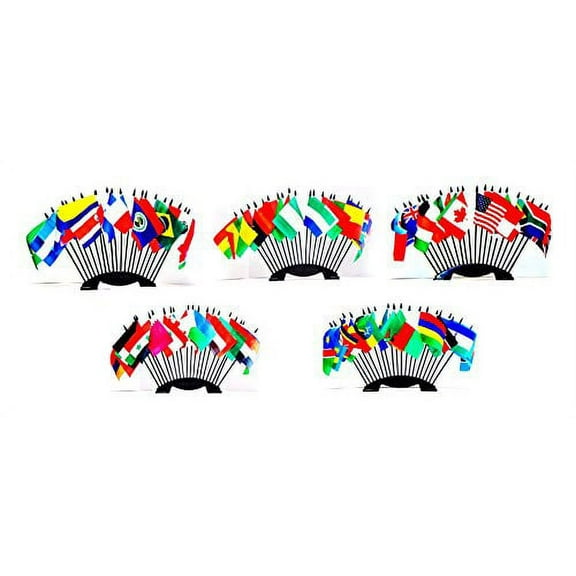 100 WORLD FLAG SET with five 20-Hole Bases--100 Polyester 4"x6" Flags, One Flag for 100 Popular International Countries, 4x6 Miniature Desk & Table Flags, Small Mini Stick Flags