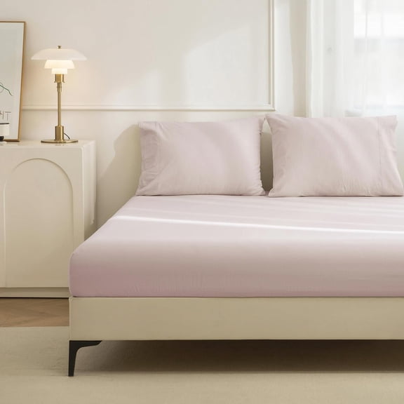 100% Washed Cotton 3 Pieces Full Fitted Sheet Set,Linen Like Cozy Soft & Breathable, Deep Pocket Fitted Sheet (Fits Mattress up to 17") + 2 Pilowcases, Heathered Greyish Pink