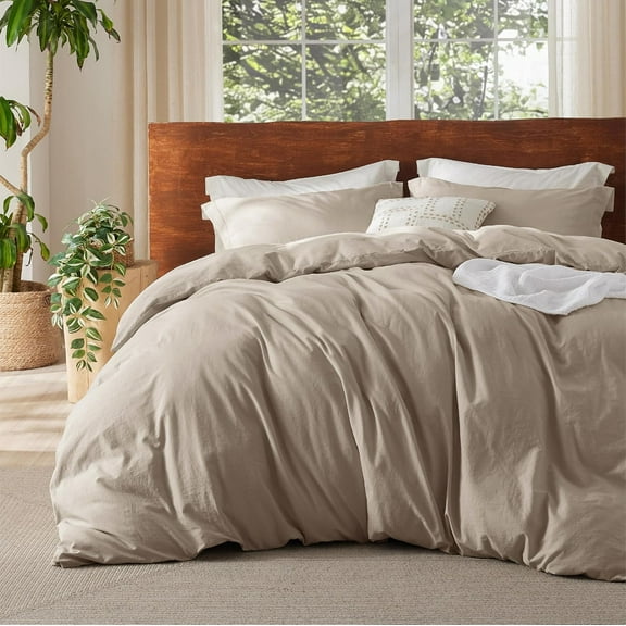 100% Washed Cotton Duvet Cover King Size - Frosted Almond Minimalist Cotton Duvet Cover Linen Like for All Seasons - GentleSoft Plain Simple Bedding (Frosted Almond, King, 104"x90")