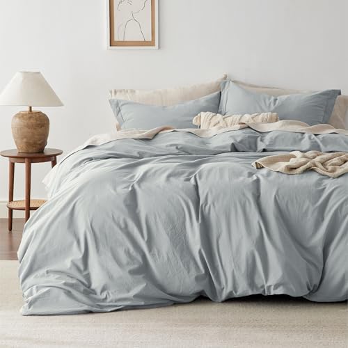 100% Washed Cotton Duvet Cover King Size - Natural White Minimalist ...