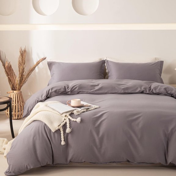 100% Washed Cotton Duvet Cover King Size Soft Breathable Durable Bedding with Zipper Closure & 8 Corner Ties- 3 Pieces Plain Simple Duvet Cover Set,2 Pillow Shams,1 Duvet Cover(104"x90")