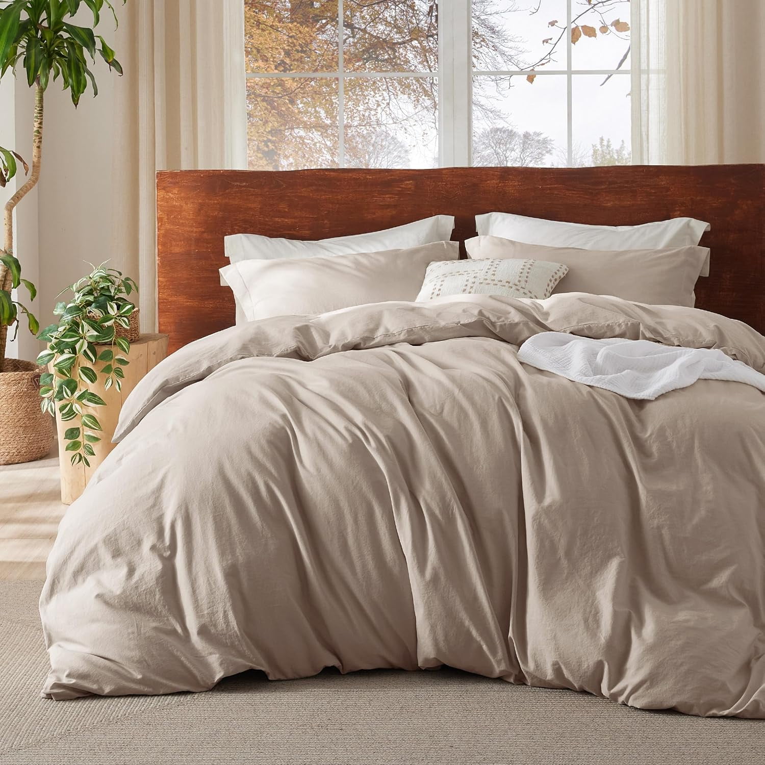 100% Washed Cotton Duvet Cover Queen Size - Warm Sand Minimalist Duvet ...