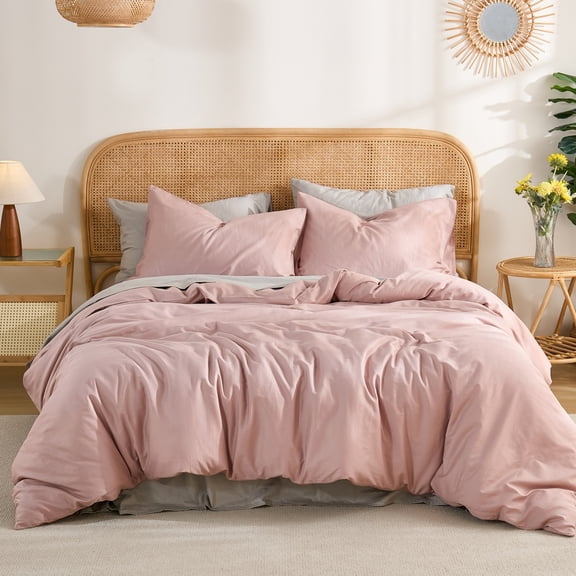 100% Washed Cotton Duvet Cover –Taupe, Linen-Like Texture, Super Soft & Breathable Bedding Set, 3-Piece Durable Percale Comforter Cover