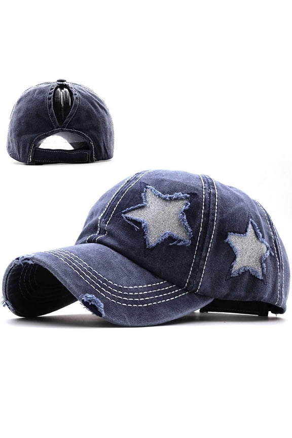 100% Washed Denim Hole star Baseball cap Snapback Hats Autumn Summer fishing Hat for Men Women Caps Casquette hats Star Embroidery Ponytail Baseball Cap Washed Cotton Distressed Trucker Hat