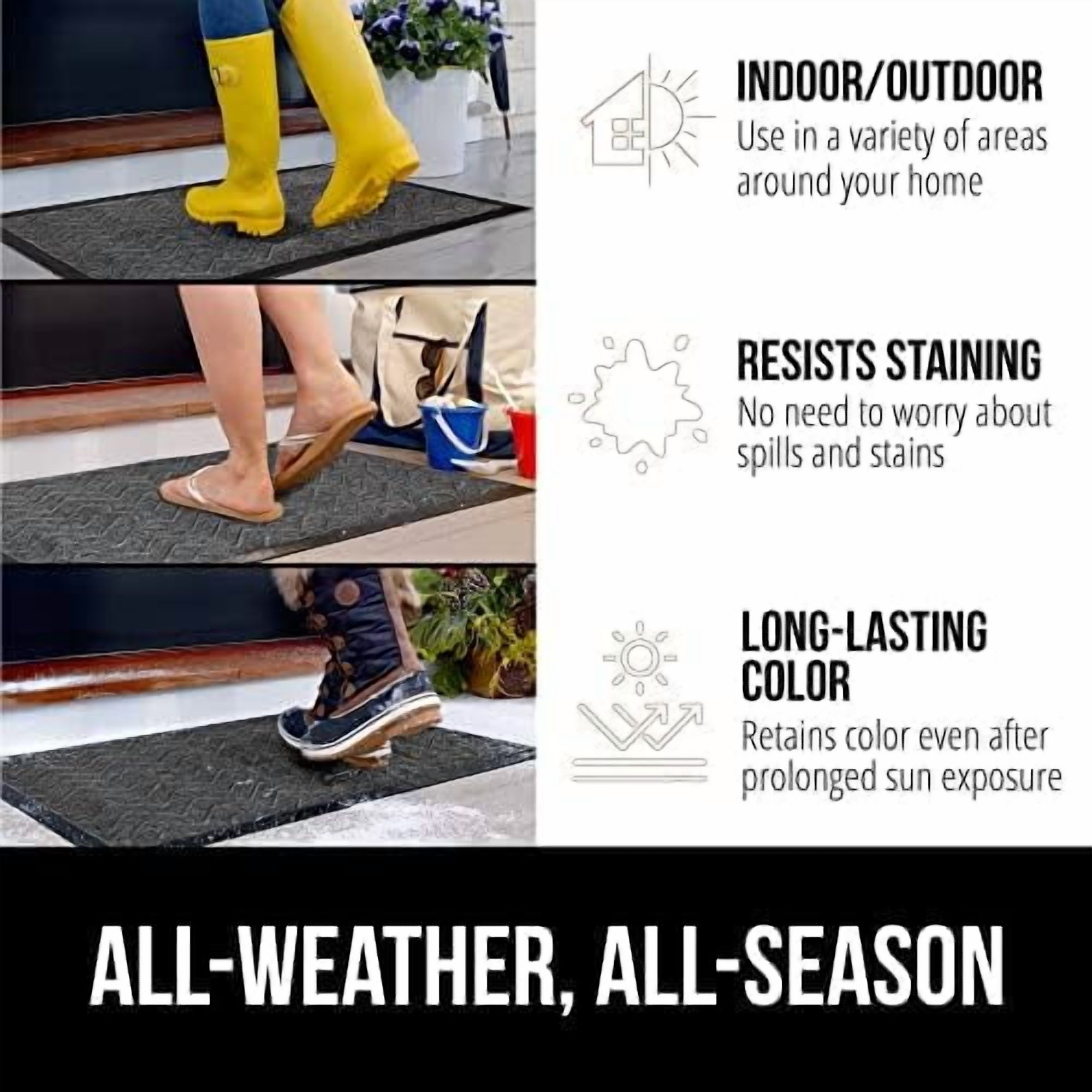 100% Waterproof All-Season WeatherMax Doormat, 72x24, Durable Natural ...