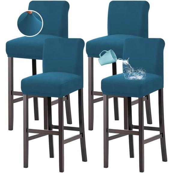 100% Waterproof Bar Stool Cover Stretch Counter Stool Pub Chair Slipcover for Dining Room Removable Soft Thick Solid Fleece Fabric Bar Stool Slipcovers Set of 4, Peacock Blue
