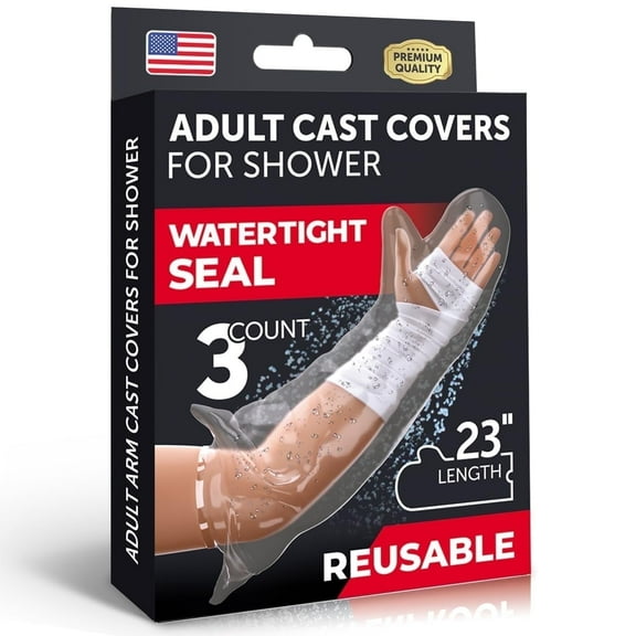 100% Waterproof Cast Covers for Shower Arm - Tight Seal - 3pk Adult Reusable Cast Protectors - Half Arm Bag Sleeves