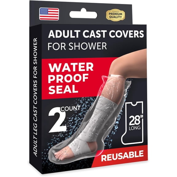 100% Waterproof Cast Covers for Shower Leg - 2pk - Tight Seal - Reusable Adult Half Leg Cast Protectors - Knee, Ankle, Foot - After Surgery Bandage and Dressing Cast Bag for Wounds and Burns