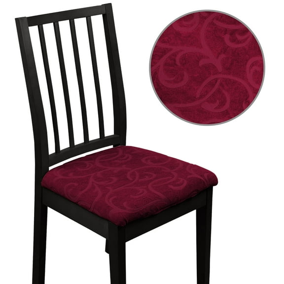 100% Waterproof Chair Seat Covers Dining Room Chair Covers Stretch Seat Cover for Dinning Room Chair Protector Slipcovers for Kitchen, Hotel (4, Flower Pattern-Wine Red)