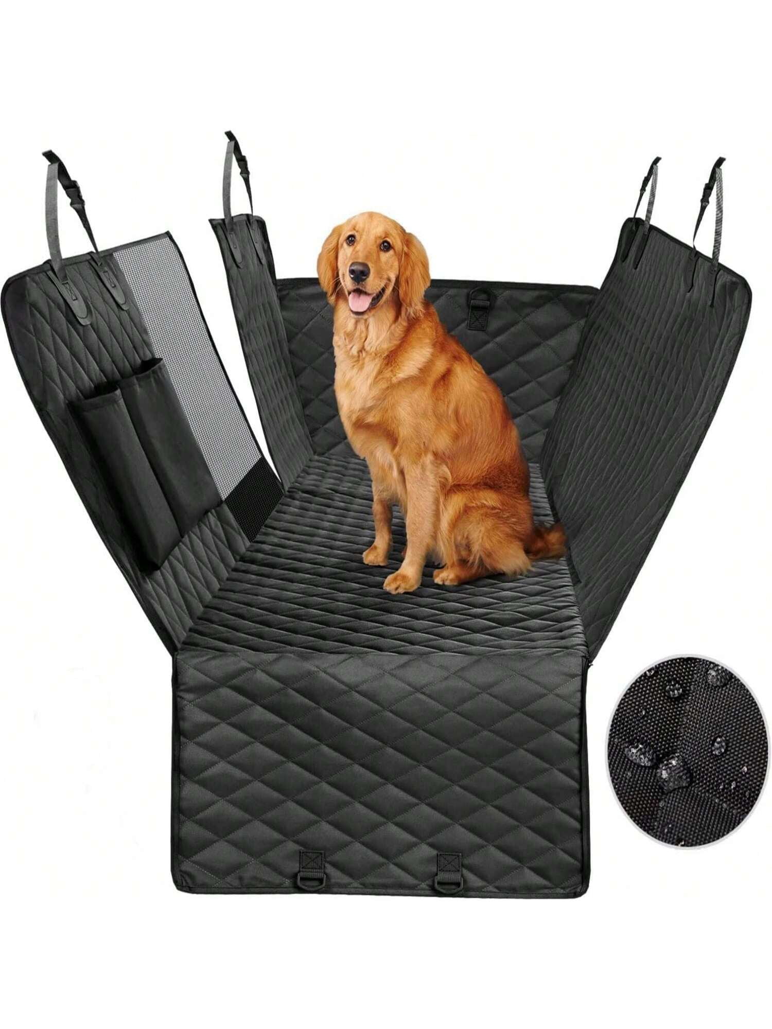 Waterproof Dog Seat Cover For Cars - Hammock Style, Non-Slip, Scratch Proof, Includes Seatbelt Leash