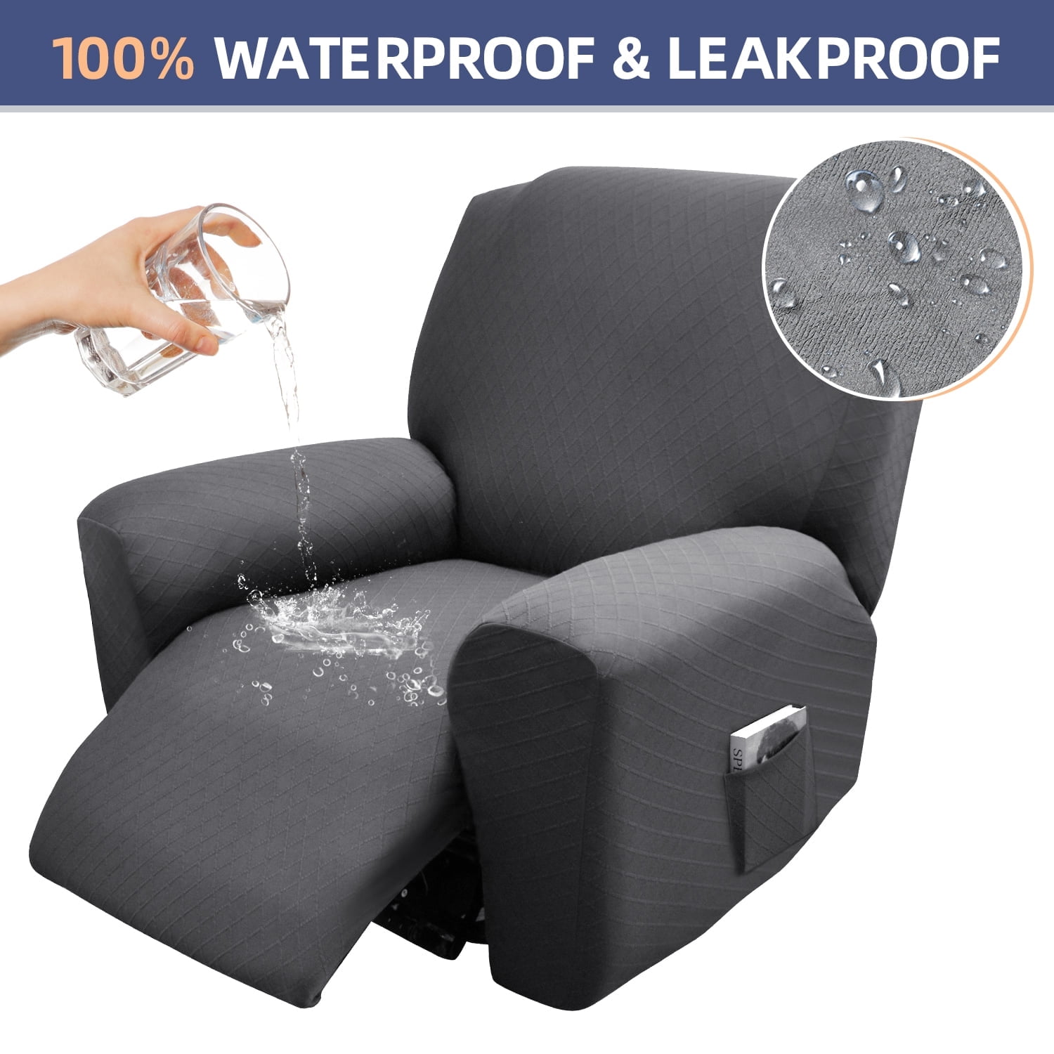 CZL 100% Waterproof Recliner Chair Covers, 4-Piece Jacquard