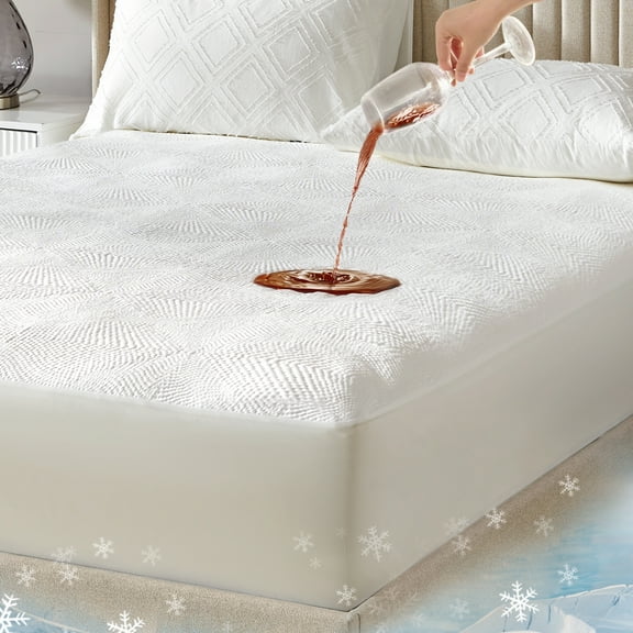 100% Waterproof Fitted Mattress Protector with 18"-21" Deep Pocket, Breathable and Cooling Mattress Encasement, Twin, White