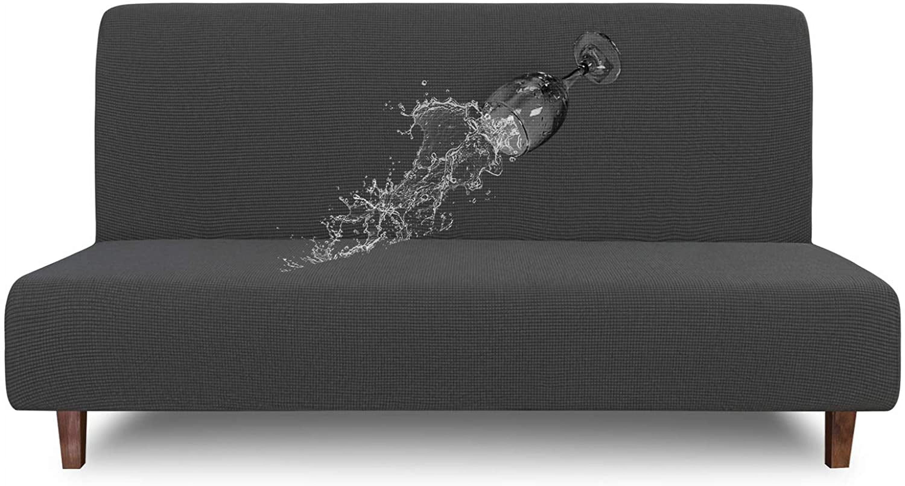 Waterproof Futon Cover Stretch Jacquard Sofa Protector, Leakproof Furniture Cover for Kids and Pets, Non-Slip Futon Slipcover Dark Gray