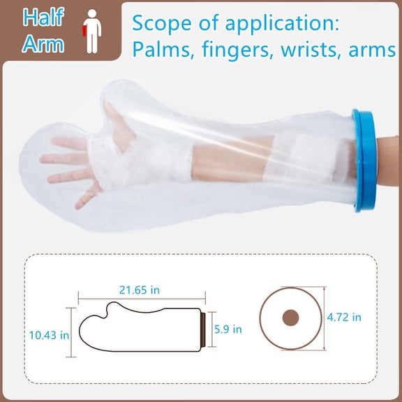100% Waterproof Half Arm Cast Cover - Reusable Watertight Foot & Knee Protector with Anti-Slip Bottom for Shower & Swimming