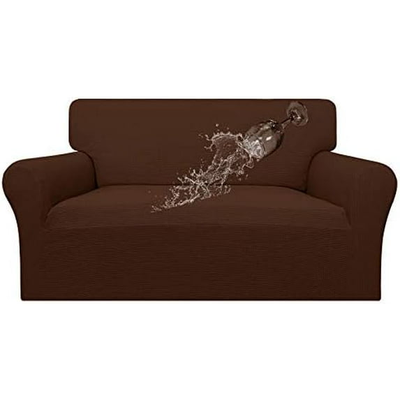 100% Waterproof Loveseat Couch Cover, Dual Waterproof Sofa Cover, Stretch Jacquard Sofa Slipcover, Leakproof Furniture Protector for Kids, Pets, Dog and Cat (Loveseat, Coffee)