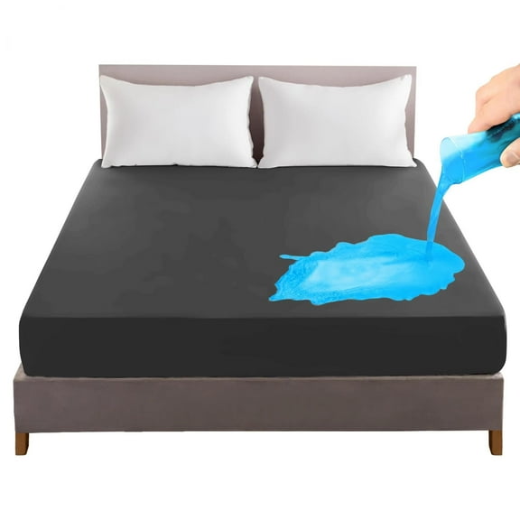 100% Waterproof Mattress Protector Fitted Premium Bed Cover Breathable Machine Washable Mattress Pad Cover, Five-Sides TPU Membrane Layer Waterproof, 12'' Deep Pocket, Black, Queen