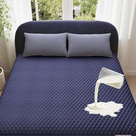 100% Waterproof Mattress Protector, King Size Mattress Pad, Fits 6"-20" Mattresses with Deep Pocket, Cooling, Breathable Fitted Sheets, Soft Bed Cover, Noiseless, Machine Washable(Navy Blue)