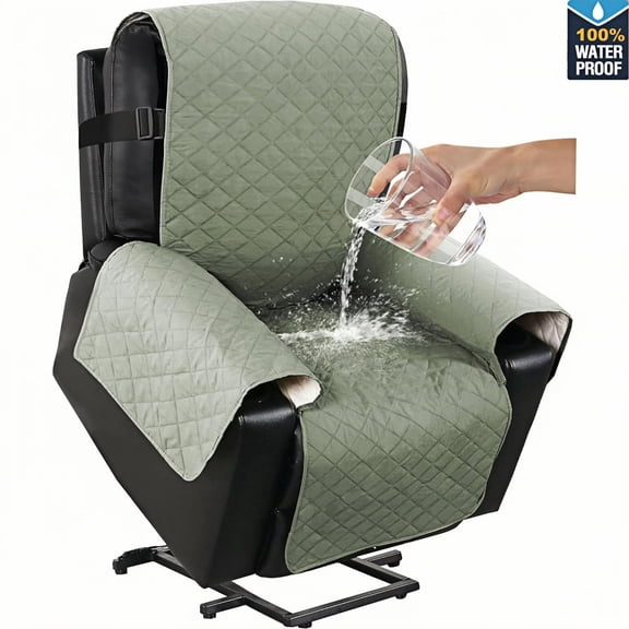 100% Waterproof & Non-Slip Power Lift Recliner Cover Slipcover for Power Lift Recliner Chairs for Elderly,Kids,Dog (22", Green)