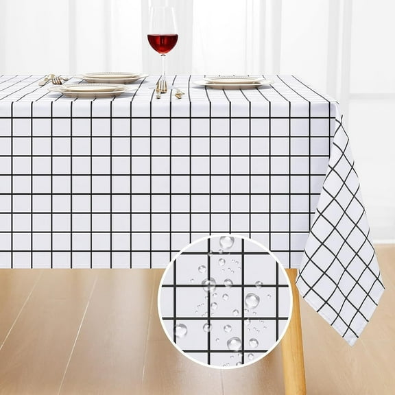 100% Waterproof PVC Checkered Tablecloth - Oil-Proof Spill-Proof Vinyl Rectangle Tablecloth, Wipeable Table Cover for Outdoor and Indoor Use, White Checkered, 55 x 55 Inch