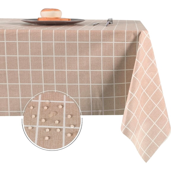 100% Waterproof PVC Table Cloth, Oil-Proof Spill-Proof Vinyl Rectangle Tablecloth, Wipeable Table Cover for Outdoor and Indoor Use, 52x52 Inch, Grey Checkered Pattern