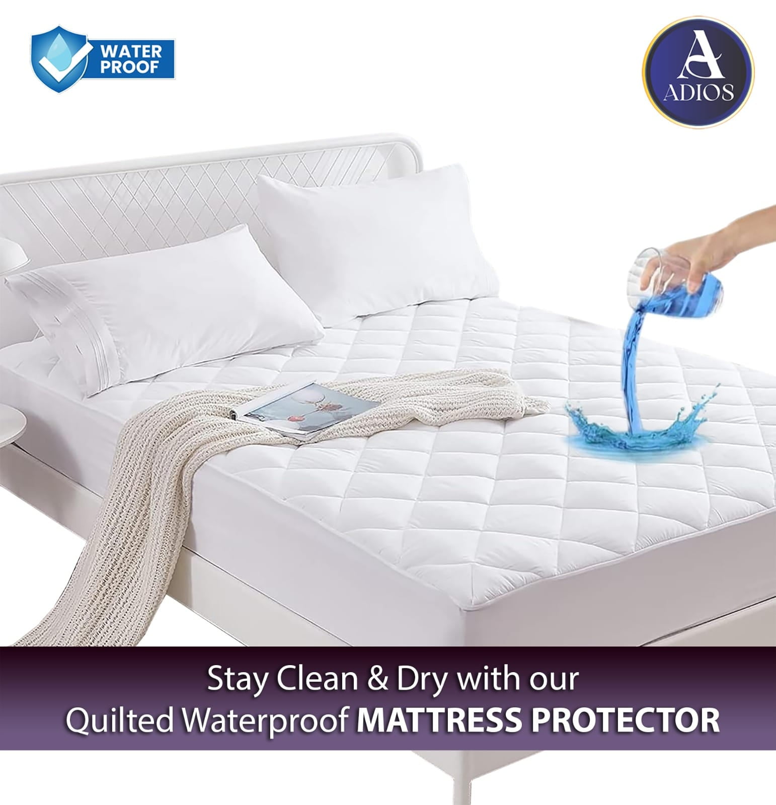 100% Waterproof Quilted Twin-XL Mattress Protector Mattress Pad Cover Size (80in x 39in) Stretches Up To 16in Deep - Soft and Fluffy Machine Washable Mattress cover - White Twin-XL