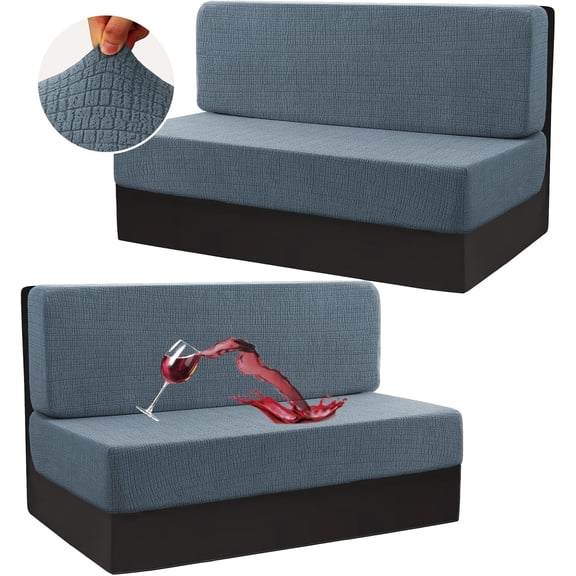 100% Waterproof RV Dinette Cushion Covers Booth Set Stretch Camper Cushion Covers RV Replacement Seat Covers Anti-Slip Crizzle Pattern (2 Backrest & 2 Bench Covers, Stoneblue)