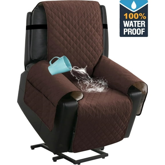 100% Waterproof Recliner Chair Cover,Non-Slip Elderly Electric Power Lift Recliner Slipcovers, Machine Washable with Side Pockets (Brown)