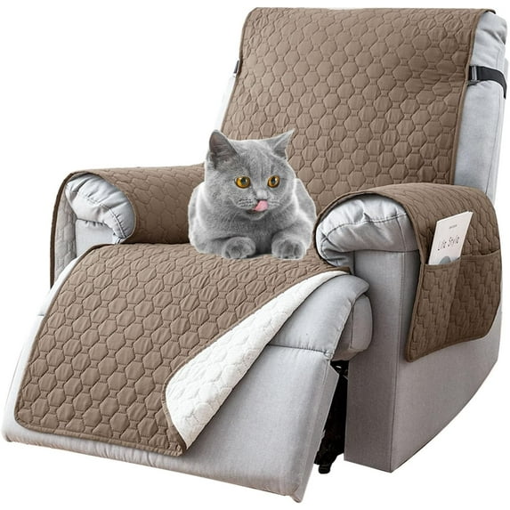 Aorsher 100% Waterproof Recliner Chair Covers That Stay in Place, Non-Slip Recliner Cover with 5 Pockets, Elastic Straps, Washable Reclining Chair Protector for Kids, Pets, Dogs, Khaki, 25inch