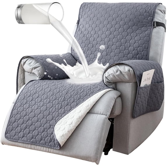 Aorsher 100% Waterproof Recliner Chair Covers That Stay in Place, Non-Slip Recliner Cover with 5 Pockets, Elastic Straps, Washable Reclining Chair Protector for Kids, Pets, Dogs, Light Gray, 28in