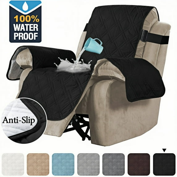 100% Waterproof Recliner Cover for Large Recliners - Pet-Resistant Non-Slip Furniture Protector with Soft Cotton Finish Crafted Sofa Recliner Protector, Recliner, Black