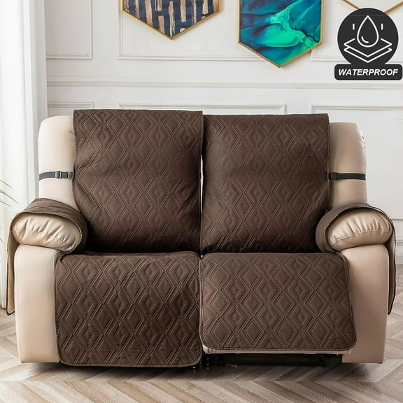 100% Waterproof Recliner Sofa Cover 2 Seat Reclining Couch Cover for 2 Cushion Couch Waterproof Recliner Sofa Protector Cover Pets with Non Slip Backing and Strap