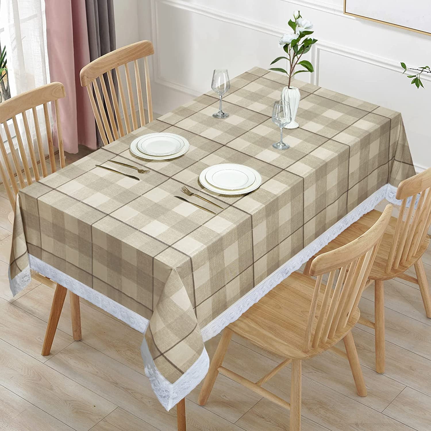 100 Waterproof Rectangle Vinyl Tablecloth,Flannel Backed PVC Table
