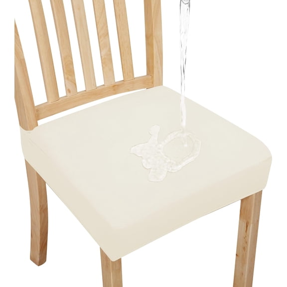 Easy-Going 100% Waterproof Seat Covers for Dining Room Chairs Set of 4, Stretch Chair Slipcovers Protector Removable and Washable Kitchen Covers, Ivory