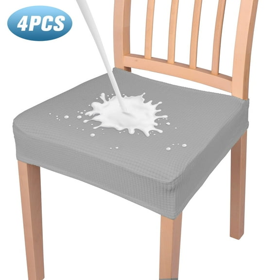 100% Waterproof Seat Covers for Dining Room Chairs Set of 4, Stretch Jacquard Dining Chair Covers, Removable Washable Chair Seat Slipcovers Protector for Dining Chairs - Gray